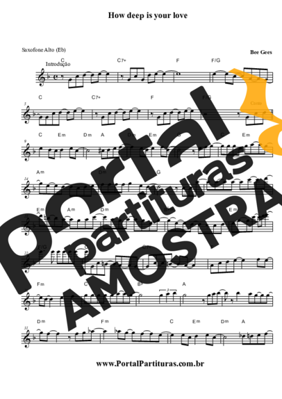 Bee Gees How Deep is Your Love partitura para Saxofone Alto (Eb)
