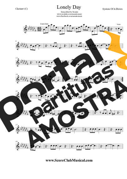 System Of A Down  partitura para Clarinete (C)