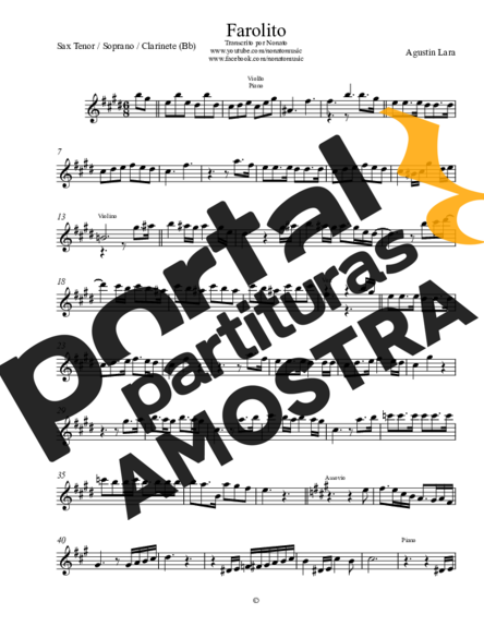 Agustin Lara  partitura para Saxofone Tenor Soprano (Bb)