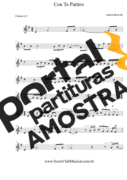 Andrea Bocelli  partitura para Clarinete (C)