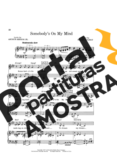 Billie Holiday Somebodys On My Mind partitura para Piano