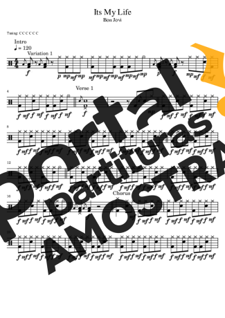 Bon Jovi It´s My Life partitura para Bateria