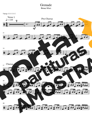 Bruno Mars Grenade partitura para Bateria