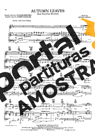 Joseph Kosma Autumn Leaves (Les Feuilles Mortes) partitura para Piano