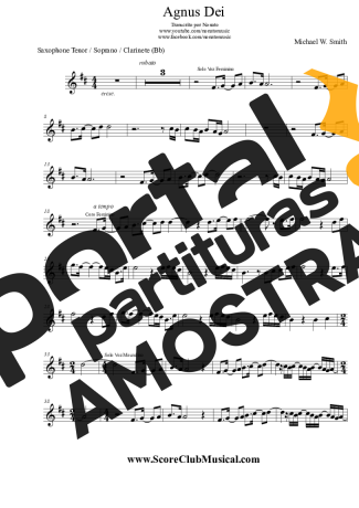 Michael W. Smith Agnus Dei partitura para Clarinete (Bb)