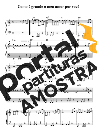 Roberto Carlos Como é Grande o Meu Amor Por Você partitura para Piano