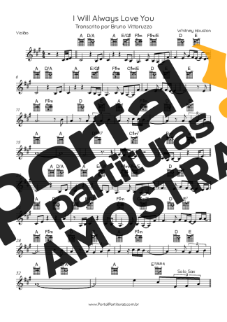 Whitney Houston  partitura para Violão