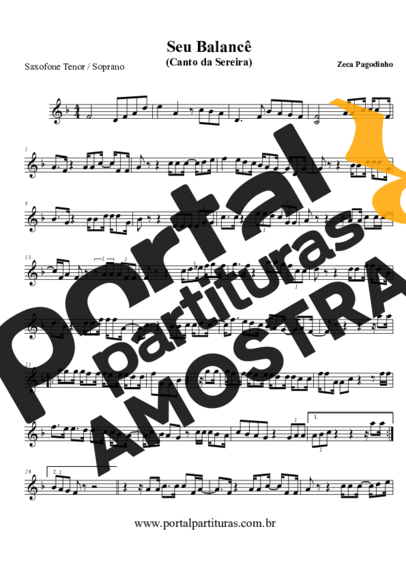 Zeca Pagodinho  partitura para Saxofone Tenor Soprano (Bb)